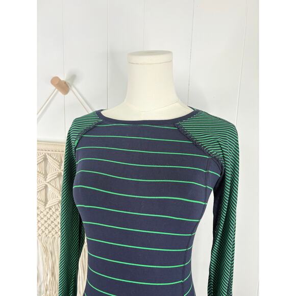 Lululemon Full Tilt Long Sleeve Shirt Womens 4/6 Slalom Stripe Green Navy - Picture 4 of 13